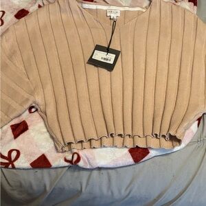 Le Lis V-Neck Ribbed Sweater - Light Pink